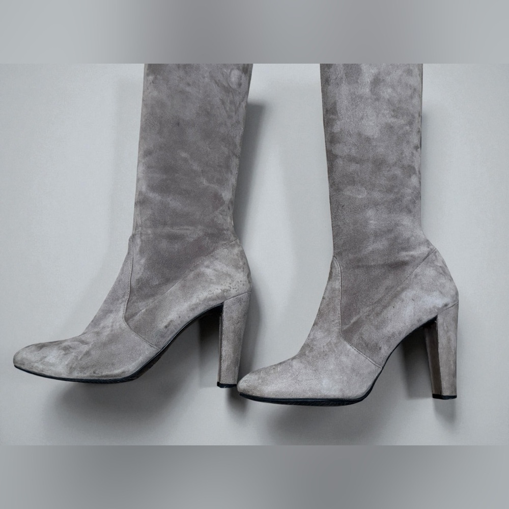 Stuart Weitzman Highland Over-The-Knee Suede Boots Topo 7.5 Taupe Light Gray - Picture 3 of 12